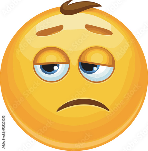 Tired and Sleepy Face with Droopy Eyes, Down Turned Mouth, and Frown Showing Boredom or Disappointment as a Flat Vector Illustration