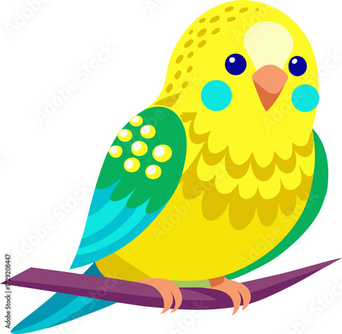 Cheerful yellow parakeet perched on a branch with bright colors and cute design