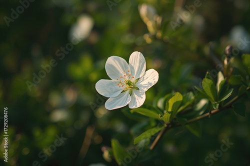 Fragile white bloom flourishing in the spring season