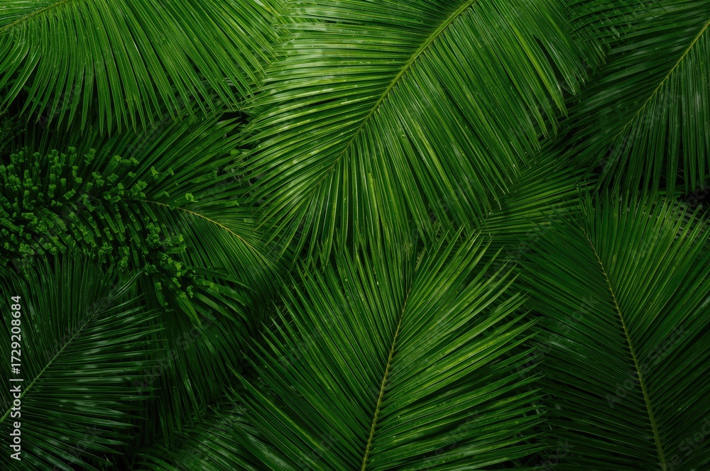 Fototapeta premium Tropical rainforest foliage with banana and palm leaves creating a natural green texture