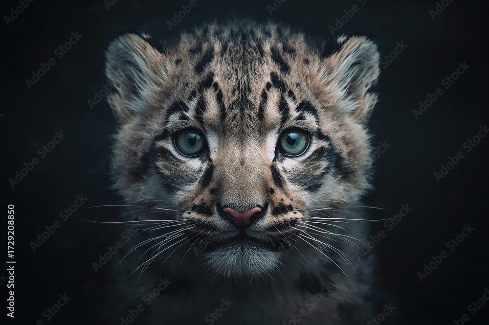 Obraz premium Close-up of a young Snow leopard in dim light