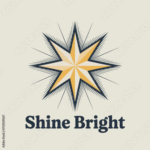 Radiant starburst emblem inspiring success and brilliance with bold typography encouraging ambition vector