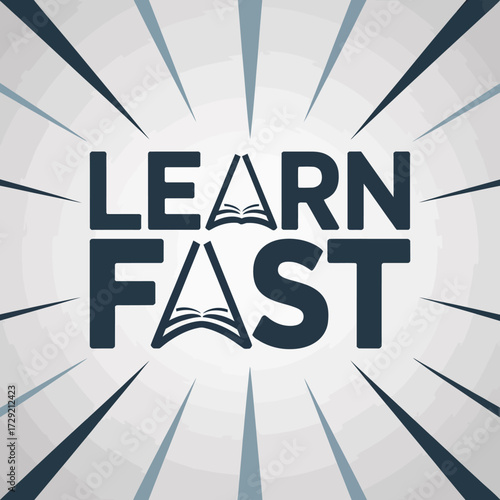 Modern corporate style poster featuring 'learn fast' text with open book graphics symbolizing education and knowledge acquisition vector