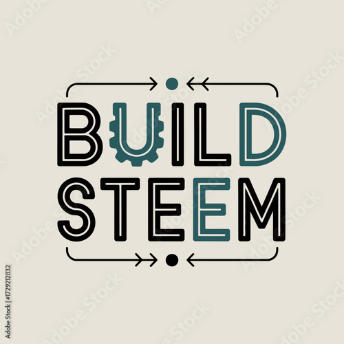 Stem building blocks for future innovators playful typography educational concept logo design for children's learning and technology vector