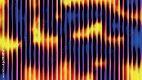 Abstract fiery yellow orange and blue striped glowing light pattern digital background illustration
