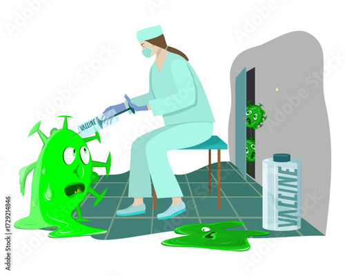 A healthcare worker administers a vaccine and the virus dissolves