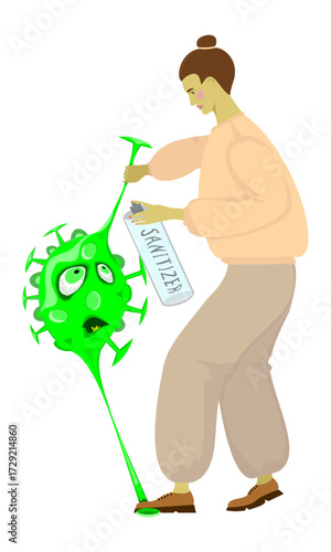 Vector illustration depicting the disinfection of a viral bacterium