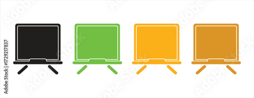 Colorful set of portable presentation easels or flip chart stand icons, business and education graphics