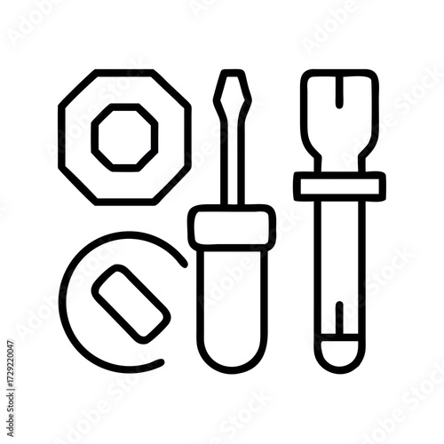 Simple line art icons of tools and fasteners for diy and repair projects