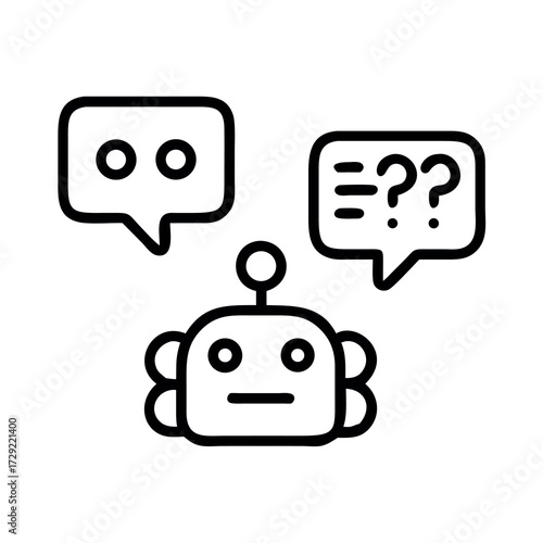 Simple line art icon of a chatbot interacting through speech bubbles