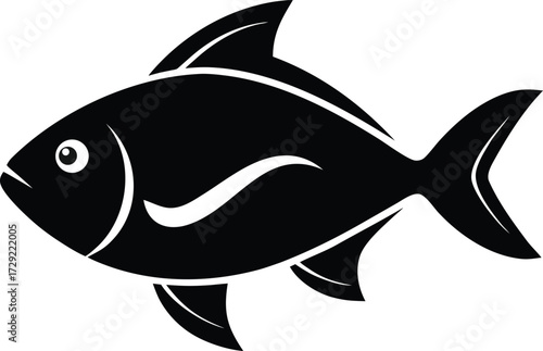 Black Silhouette of a Fish on a White Background aquatic