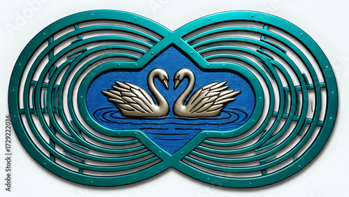 Fototapeta Naklejka Na Ścianę i Meble -  Swans swimming on blue background l Wall Decor 