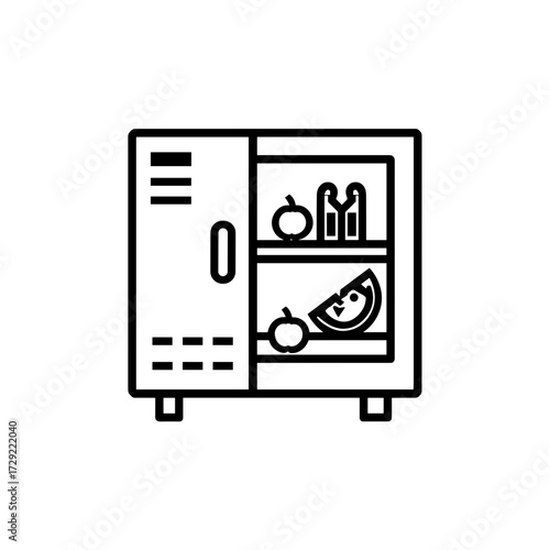 Minimalist line art shipment locker icon in black and white, simple monoline style, grocery delivery and refrigerated storage concept