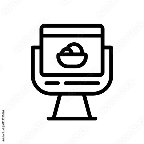 Minimalist line art tracking terminal icon in black and white, simple monoline style, digital parcel monitoring and logistics concept