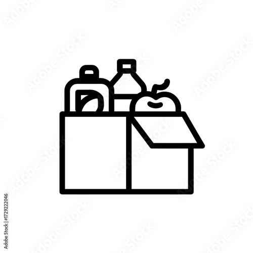 Minimalist line art packing corner icon in black and white, simple monoline style, grocery delivery and food supply concept