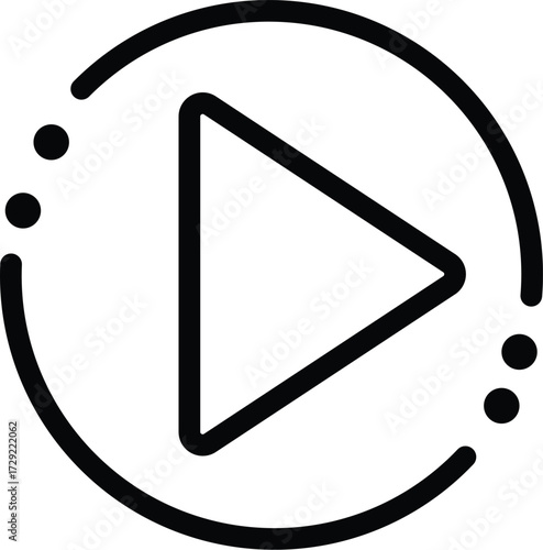 Vector icon representing a play button with a circular design, commonly used in digital media interfaces to indicate playback functions for audio and video