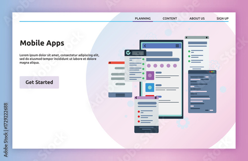 Mobile Apps vector illustration with abstract technology elements, including application, software, and futuristic interface. Ideal for tech, AI, and digital innovation content.