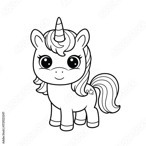 Cute cartoon unicorn with curly mane on a white background. EPS 10.
