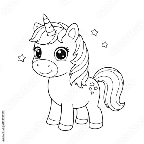 Cute cartoon unicorn with curly mane on a white background. EPS 10.