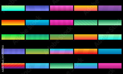 Gradient color blocks background. Set of horizontal gradient color blocks on black background.