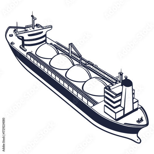 Stylized illustration of a large cargo ship designed for transporting liquefied natural gas across the ocean