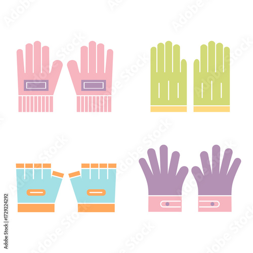 Set of cute glove fashion hand drawn colorful illustration in glossy bubble style collections