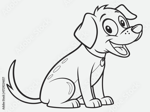Cartoon dog sitting with tongue out wagging tail outlined vector illustrationline art illustration for a children's coloring book