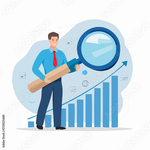 Businessman Analyzing Growth Magnifying Financial Progress and Market Trends