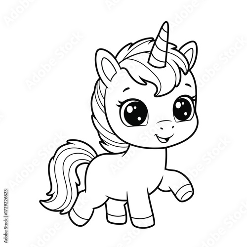 Cute cartoon unicorn with curly mane on a white background. EPS 10.