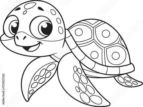 Kawaii Turtle Coloring pages for Kidsline art illustration for a children's coloring book
