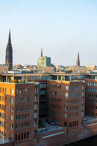 Modern cityscape with historic spires