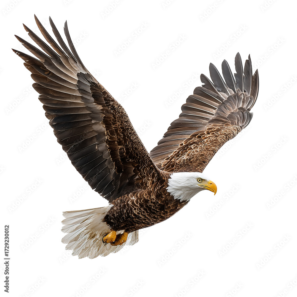 Fototapeta premium Bald eagle (Haliaeetus leucocephalus) in flight, side view