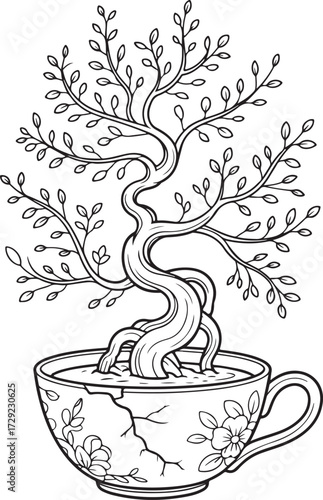 Teacup Bonsai Whimsical Illustration