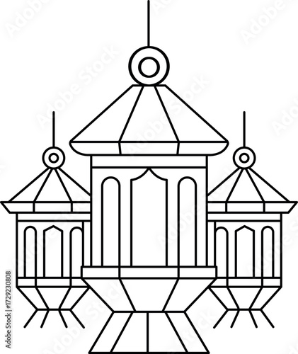 Golden Meadow Lanterns Coloring Page – Glowing Festival in Nature Illustration