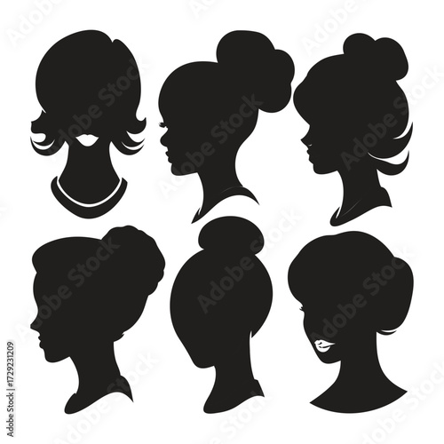 Female Hairstyle Silhouettes Collection – Ponytail, Bun & More