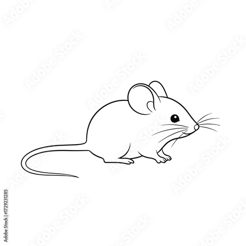 A simple line drawing of a small mouse looking to the right.