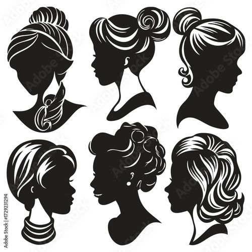 Female Hairstyle Silhouettes Collection – Ponytail, Bun & More
