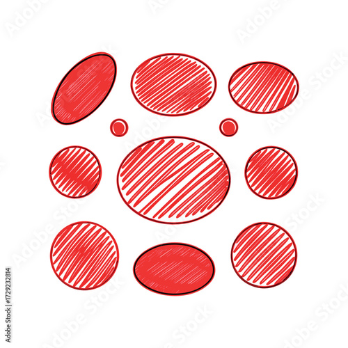 Draw red blood cells in a sketch style with bold red shading and white background.