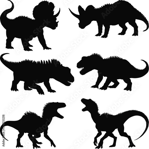 six dinosaurs set isolated on white