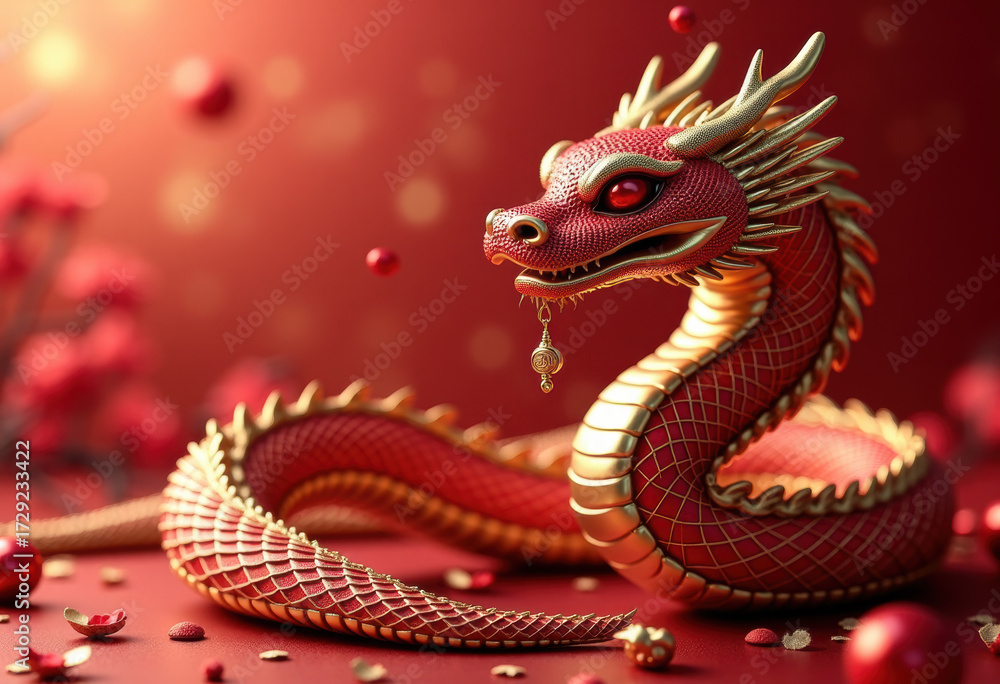 Obraz premium Luxury red and gold Chinese snake year on clear background