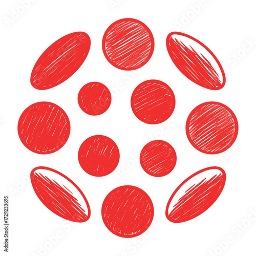 Draw red blood cells in a sketch style with bold red shading and white background.
