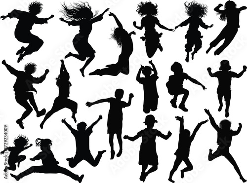 set of eighteen happy people silhouettes