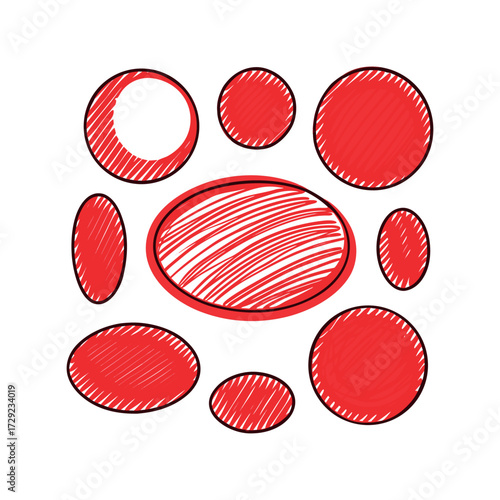 Draw red blood cells in a sketch style with bold red shading and white background.