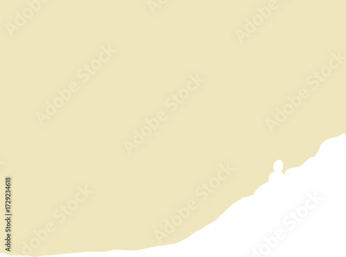 This image depicts a minimalist silhouette of a person sitting on a hilltop, surrounded by an expansive plain background suggesting solitude and contemplation.