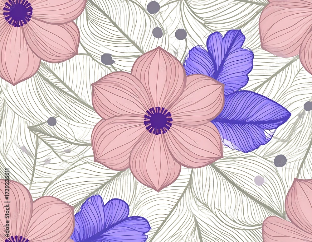 Naklejka premium Delicate floral and leaf pattern