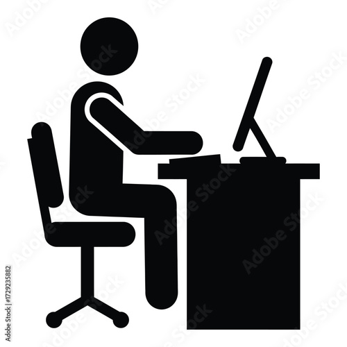 Person working at computer desk sitting on office chair silhouette icon symbol silhouette