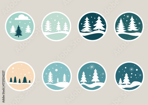 A set of New Year's stickers in various shades of green.