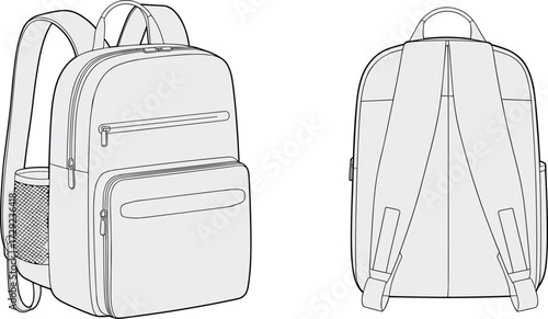 Modern travel backpack with multiple compartments, ergonomic padded straps, mesh side pockets, durable design for school, work, business, outdoor, everyday use