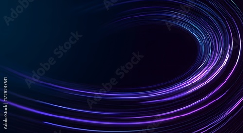 Cosmic Spiral Abstract with Glowing Blue and Purple Lines and Particle Dots on Dark Background


