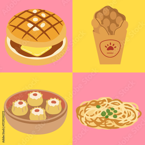 set illustration vector graphic of hongkong street food